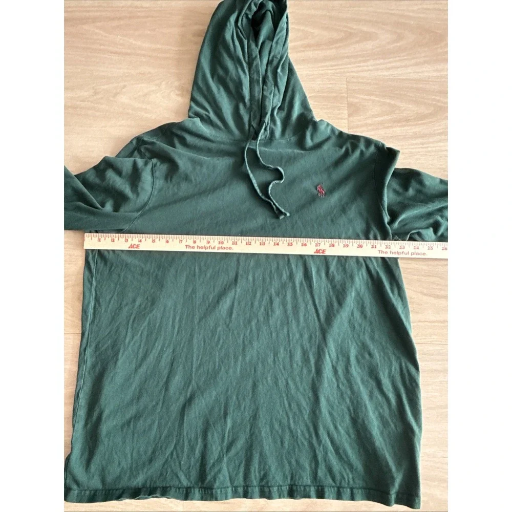 Polo Ralph Lauren Hoodie Shirt Mens XL Green Long Sleeve Cotton Tee ( Fits L)